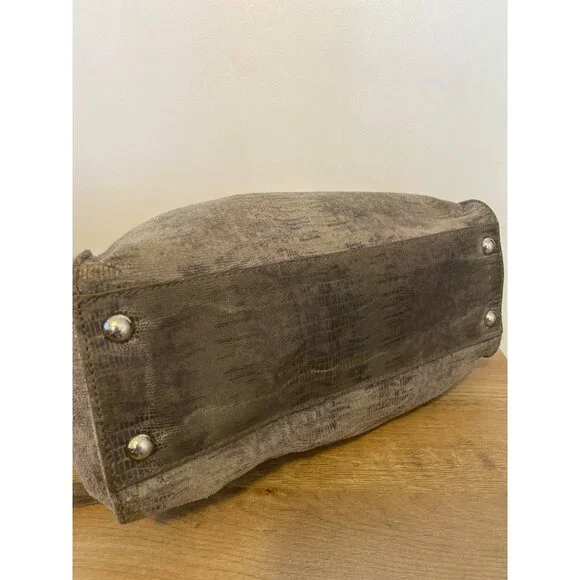 Michael Kors Distressed Gray Leather Satchel Bag W/ Chain Strap & Lock Accent - Picture 5 of 8